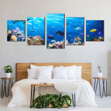Load image into Gallery viewer, Coral Reef Canvas Print Blue Underwater Scene 5 Piece Canvas WallArt Exotic Under water Colorful Fish Canvas Set For Bedroom
