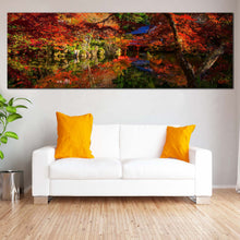 Load image into Gallery viewer, Daigoji  Temple  Canvas  Wall  Art  Park  River  Living  Room  1  Piece  Canvas  Kyoto  Japan  Orange  Green  Trees  Wide  Canvas In Living Room
