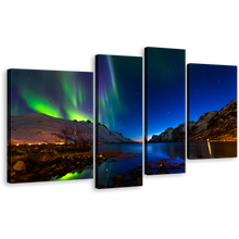 Load image into Gallery viewer, Dramatic Sky Canvas Print, Orange Green Ersfjord Toms Polar Lights Norway's Night Splendor 4 Piece Canvas Wall Art
