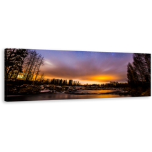 Load image into Gallery viewer, Dramatic Sky Wall Art, Beautiful Orange Sunset River Landscape Canvas Print, Blue Starry Sky 1 Piece Canvas Art
