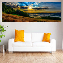 Load image into Gallery viewer, Dramatic  Clouds  Canvas  Print  Yellow  Sunrise  Landscape  Valley  Piece  Canvas  Wall  Art  Blue  Sky  Landscape  Scenery  Wide  Canvas For Living Room
