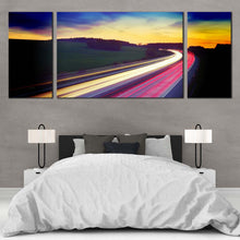 Load image into Gallery viewer, Dramatic  Clouds  Canvas  Wall  Art  Blue  Sky  Car  Lights  Trail 3  Piece  Canvas  Print  Red  Yellow  Light  Trail  Multi  Canvas For Bedroom
