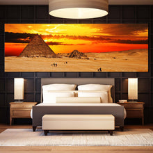 Load image into Gallery viewer, Egypt  Desert  Canvas  Print  Brown  Giza  Necropolis  Camel  Pyramid  Bedroom  1  Piece  Canvas  Wall  Art  Yellow  Cloudy  Sunset  Sky  Desert  Bedroom  Panoramic  Canvas For Bedroom
