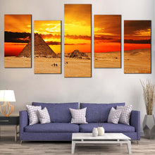 Load image into Gallery viewer, Egypt  Desert  Canvas  Print  Brown  Giza  Necropolis  Camel  Pyramid  Living  Room  4  Piece  Canvas  Wall  Art  Yellow  Cloudy  Sunset  Sky  Desert  Multiple  Canvas For Living Room
