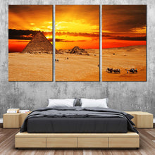 Load image into Gallery viewer, Egypt  Pyramid  Canvas  Wall  Art  Yellow  Red  Cloudy  Sunset  Sky  Canvas  Print  Brown  Giza  Necropolis  Desert  3  Piece  Multi  Panel  Canvas For Bedroom
