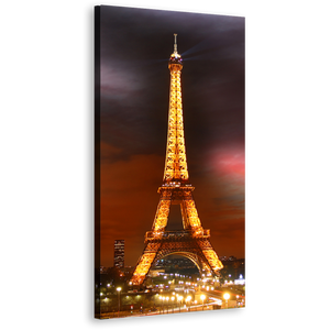 Eiffel Tower Canvas Print, Paris Red Sky City Night Vertical Canvas Artwork, Yellow Tower Lights Cityscape Canvas Wall Art