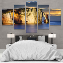 Load image into Gallery viewer, Etretat  Ocean  Canvas  Wall  Art  Falaise  d  Amont  Cliff    5  Piece  Canvas  Print  Blue  Cliff  Beach  Multi  Canvas  Normandy  France  Yellow  Ocean  Mountains  Canvas In Bedroom

