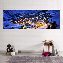 Load image into Gallery viewer, Evening Landscape Canvas Wall Art Yellow Lights Ski Resort 1 Piece Canvas Artwork Saintjeand Arves Blue Mountain Canvas Print In Living Room
