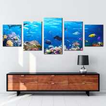Load image into Gallery viewer, Exotic Under water Canvas WallArt Colorful Coral Reef Multiple Canvas Blue Underwater Sun 5 Piece Canvas Print
