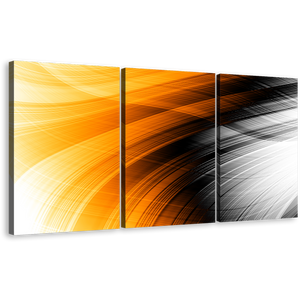 Fancy Abstract Canvas Wall Art, Black Orange Abstract Patterns Multiple Canvas, Abstract Digital Oil Painting 3 Piece Canvas Print