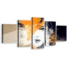 Load image into Gallery viewer, Fashion Illustration 5 Piece Canvas Print - Orange Woman Watercolor Abstract Wall Art - Woman's Face Close-Up Multi Canvas
