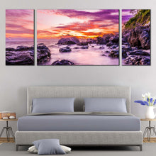 Load image into Gallery viewer, Fiji Ocean Canvas Wall Art  Orange Ocean Rocks 3 Piece Canvas Tokoriki Island Canvas Artwork Purple Matamanoa Beach Canvas Print For Bedroom
