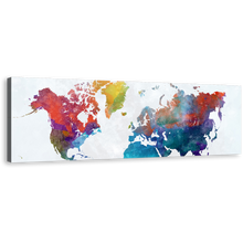 Load image into Gallery viewer, Flat Earth Canvas Print, White Background Abstract World Map Canvas Artwork, Colorful Flat World Panoramic Canvas Wall Art
