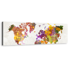 Load image into Gallery viewer, Flat Earth Canvas Wall Art, Colorful World Map Digital Painting Panoramic Canvas Print, White Background Abstract Map Canvas Artwork
