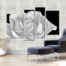 Load image into Gallery viewer, Flowering Blooming Canvas Wall Art White Rose Digital Painting 4 Piece Canvas Black Background Close Up Flower Canvas Print
