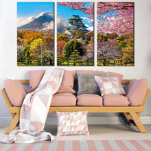 Load image into Gallery viewer, Fuji Mountain Canvas Wall Art Osaka Castle Colorful Scenery Multi Canvas Artwork Japan Mountain 3 Piece Canvas Print For Living Room
