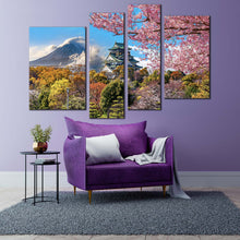 Load image into Gallery viewer, Fuji Mountain Canvas Wall Art Osaka Castle Colorful Scenery Multi Canvas Artwork Japan Mountain 4 Piece Canvas Print in living room
