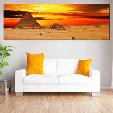 Load image into Gallery viewer, Giza  Necropolis  Canvas  Wall  Art  Egypt  Brown  Camel  Desert  Wide  Canvas  Yellow  Cloudy  Sunset  Sky  Pyramid  Living  Room  1  Piece  Canvas  Print For Living Room
