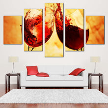 Load image into Gallery viewer, Glasses  of  red  wine  isolated  on  orange  yellow  Background  5  panel  wall  art In Living room
