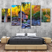 Load image into Gallery viewer, Grist  Mill  Canvas  Wall  Art  Blue  West  Virginia  Mountains  Rocks    5  Piece  Canvas  Clifftop  Green  Babcock  State  Park  Canvas  Yellow  Autumn  Trees  Canvas For Bedroom
