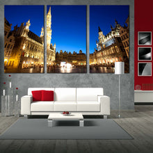 Load image into Gallery viewer, Grote Markt square grand palace in evening 3 piece canvas print In Living Room
