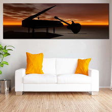 Load image into Gallery viewer, Guitar  Music  Canvas  Wall  Art  Black  Grand  Piano  Guitar  1  Piece  Canvas  Print  Orange  Sky  Musical  Instrument   Multiple  Canvas In Living Room
