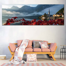 Load image into Gallery viewer, Hallstatt  Mountains  Canvas  Wall  Art  Grey  Austria  Landscape  Canvas  Print  Red  Flowers  Focus  Landscape  Multi  Canvas  Lake  Hallstatter  See In Living Room
