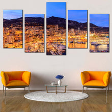 Load image into Gallery viewer, Harbors Canals Canvas Wall Art Blue Sky Mountain Cityscape  5 Piece Canvas Print Monte Carlo Beach Multi Panel Canvas 
