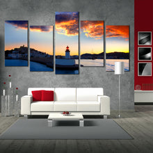 Load image into Gallery viewer, Ibiza port lighhouse sunset 5 piece canvas home decor In Living Room
