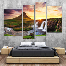 Load image into Gallery viewer, Iceland Mountain Waterfall Multi Panel decor Iceland Northern Mountain Waterfall 4 Piece canvas print 
