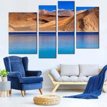 Load image into Gallery viewer, India Mountains Canvas Wall Art Ladakh Blue Pangong Tso Lake Canvas Set Leh Ladakh Jammu Landscape  4 Piece Canvas Print Brown Ocean Mountains Multiple Canvas 650a10b3 aa99
