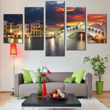 Load image into Gallery viewer, Italy  Bridge  Canvas  Print  Beautiful  Ponte  Rialto  Canvas  Set  Grey  Venice  City  Gondola  Seascape 5  Piece  Canvas  Wall  Art In Living Room
