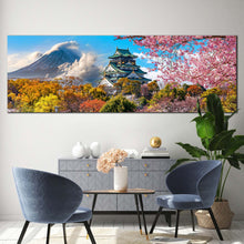 Load image into Gallery viewer, Japan Castle Canvas WallArt Osaka Castle Cherry Blossom Trees 1 Piece Canvas Print Colorful Fuji Mountain Scenery Canvas For Living Room
