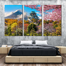 Load image into Gallery viewer, Japan Mountain Canvas Wall Art Fuji Mountain 3 Piece Canvas Set Colorful Osaka Castle Scenery Canvas Print In Bedroom
