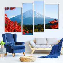 Load image into Gallery viewer, Japan Lake Canvas Wall Art Mt.Fuji Autumn Multi Canvas Blue Lake Kawaguchiko Canvas Wall Art Red Maple Trees Leaves Living Room 4 Piece Multi Canvas
