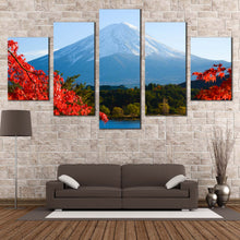 Load image into Gallery viewer, Japan Lake Canvas Wall Art, Mt.Fuji Autumn Canvas Print, Blue Lake Kawaguchiko Canvas Set, Red Maple Trees Leaves 5 Piece Multi Canvas For Living Room
