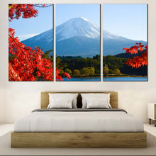 Load image into Gallery viewer, Japan Mountain Canvas Print Blue Lake Kawaguchiko Canvas Wall Art Red Maple Trees Leaves Canvas Set For  Bedroom
