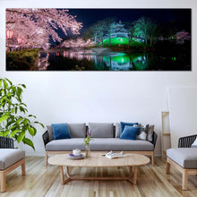 Load image into Gallery viewer, Joetus  City  Canvas  Print  Green  Takada  Park  River  Reflection  Living  Room  1  Piece  Canvas  Wall  Art  Takada  Castle  Pink  Sakura  Trees  Canvas  Artwork For Living Room
