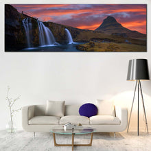 Load image into Gallery viewer, Kirkjufell  Mountains  Canvas  Wall  Art  Waterfall  Iceland  At  Orange  Sunrise  Living  Room  1  Piece  Canvas  Kirkjufellsfoss  Waterfall  Green  Rocks  Canvas  Print For Living Room
