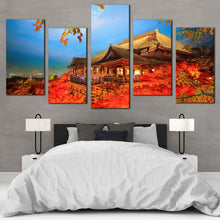 Load image into Gallery viewer, Kyoto City Canvas Print Orange Kiyomizu Dera Japan Temple  5 Piece Canvas Wall Art Red Maple Tree Multi Canvas Artwork
