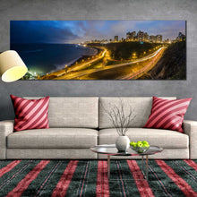 Load image into Gallery viewer, LIMA  PERU  Ocean  cityscape  at  night  skyline  panoramic  canvas  prints For Living Room
