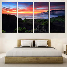 Load image into Gallery viewer, La Palma Canvas Wall Art Spain Landscape at Yellow Sunset Canvas Print Europe Green Mountains  4 Piece Canvas For Bedroom

