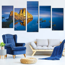 Load image into Gallery viewer, Lake Baikal Canvas Wall Art Blue Beach Ocean Mountain 5 Piece Multi Canvas Yellow Shaman Mountain Cliff Landscape Canvas Print In Living Room
