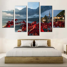 Load image into Gallery viewer, Lake Hallstatter Canvas Wall Art Beautiful Austria Landscape  5 Piece Canvas Grey Hallstatt Mountain Multi Canvas In Bedroom
