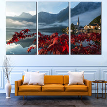 Load image into Gallery viewer, Lake Hallstatter Canvas Wall Art Beautiful Austria Landscape  3 Piece Canvas Grey Hallstatt Mountain Multi Canvas In Living Room
