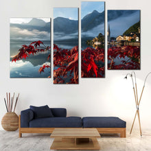 Load image into Gallery viewer, Lake Hallstatter Canvas Wall Art Beautiful Austria Landscape  4 Piece Canvas Grey Hallstatt Mountain Multi Canvas IN Living Room
