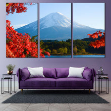 Load image into Gallery viewer, Lake Kawaguchiko Canvas Wall Art Red Maple Trees Leaves Triptych Canvas Set For Living Room
