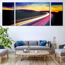 Load image into Gallery viewer, Light  Trail  Canvas  Print  Dramatic  Blue  Yellow  Sky  Living  Room  3  Piece  Canvas  Wall  Art For Living Room
