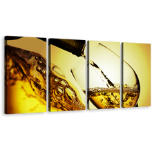 Load image into Gallery viewer, Liquor Bottle Canvas Print, White Wine Pouring 4 Piece Canvas Wall Art, Yellow Wine Glass Close Up Multi Canvas
