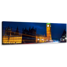 Load image into Gallery viewer, London Westminster Canvas Print, Light Trail Blue Sky City Wall Art, Gold Green Clock Tower City 1 Piece Canvas Art
